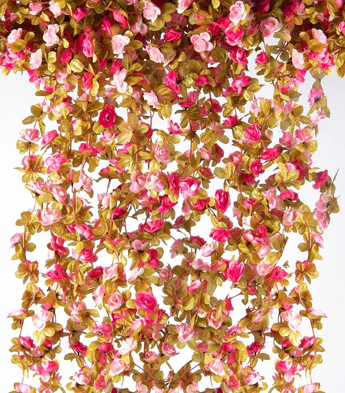 6Pcs x 8.2FT Artificial Flower Garland Rose Vine Decor, Fall Purple Flower | by PONKING