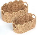 iEGrow Scalloped Wicker Basket, Water Hyacinth Storage Oval Cute Baby Baskets by iEGrow