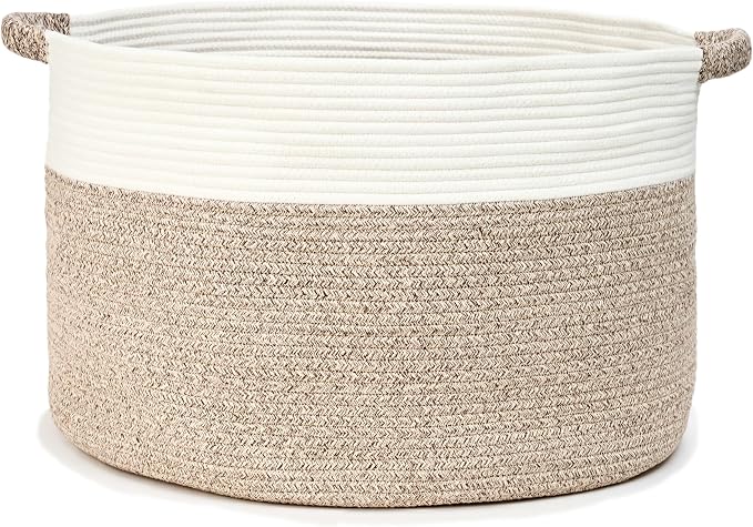 XLarge Blanket Basket for Living Room, Woven Rope Storage Basket | 22"D x 14"H by KODOMOORE