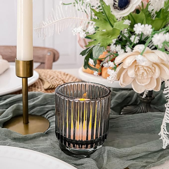 Kate Aspen Ribbed Glass Candle Holder Set - Image 4