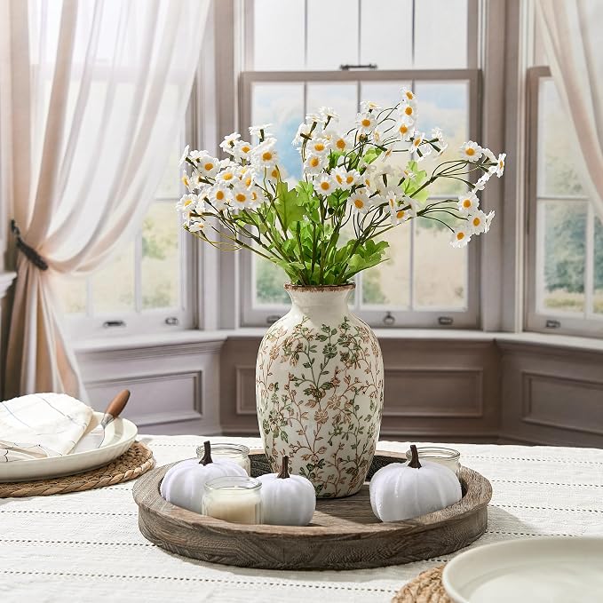 Green and Beige Antique Vase, 7.95" Vintage Chinoiserie Floral Vase, Modern - Image 8