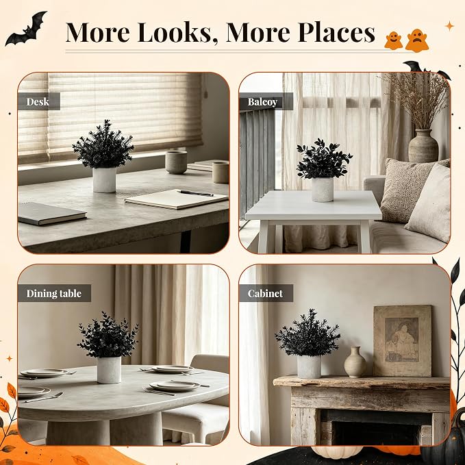 Der Rose 3 Pack Black Eucalyptus Fake Plantsfor Halloween Bathroom Decor | - Image 7