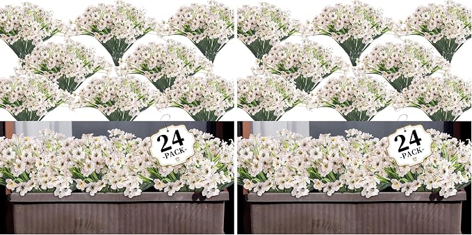 ColoPlay 24 White Bundles Artificial Flowers by ColoPlay