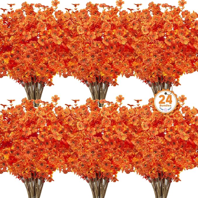 24 Pcs Artificial Fall Flowers Fake Mums by OuddyDecor