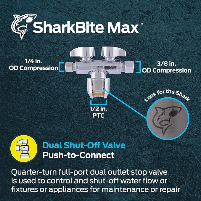 SharkBite Max Dual Shut Off Quarter-Turn Brass Ball Valve, 1/2 Inch Push to - Image 2