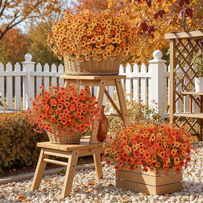 SHareconn 48Pcs Artificial Fall Flowers UV Resistant Fake Mums - Image 8