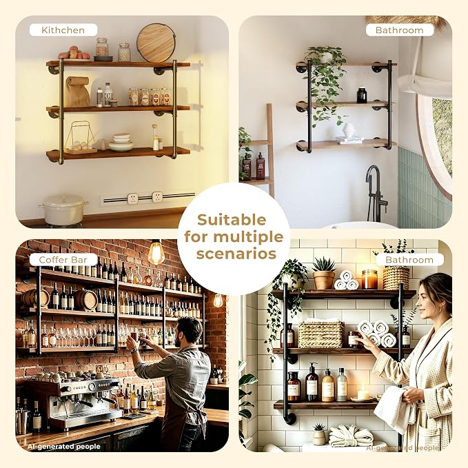 Industrial Wall Mount Pipe Shelf Brackets, Open Bookshelf Brackets - Image 2