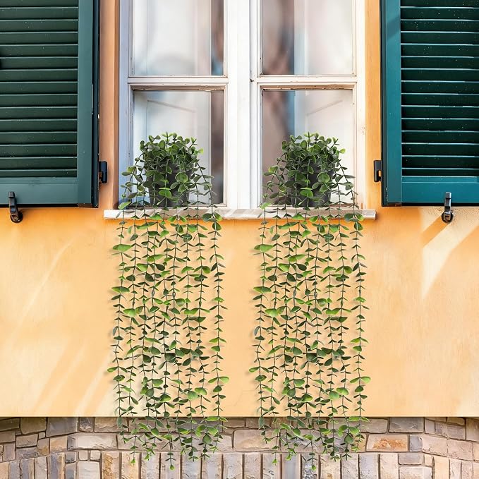 2Pcs Fake Hanging Plants with Pot, Potted Faux Eucalyptus | Fake Vines Ivy - Image 6