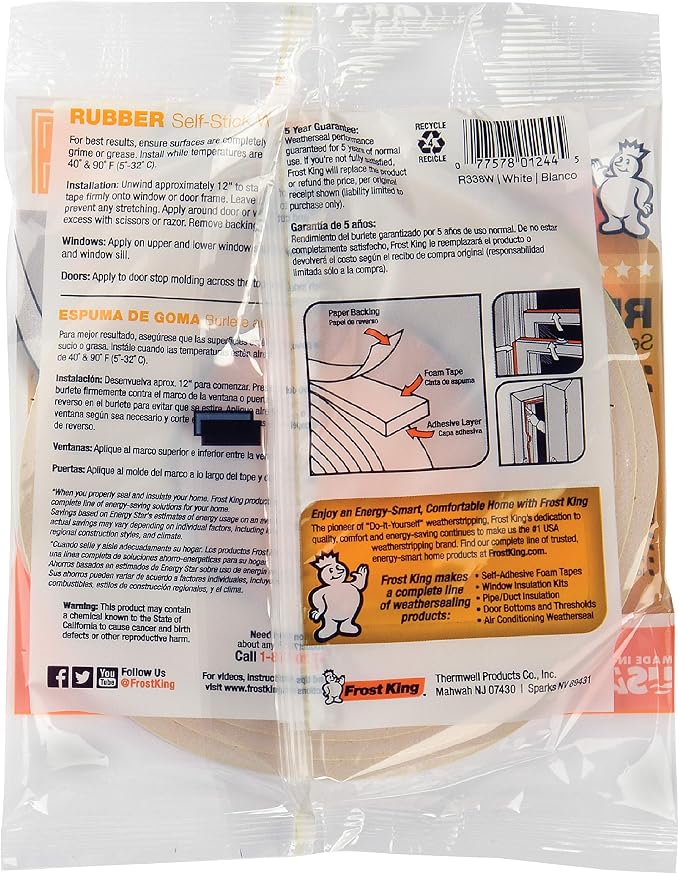 Frost King R338H Self-Stick Rubber Foam Weatherseal - Image 7