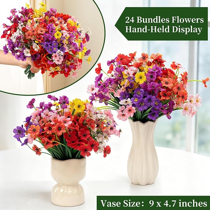24 Bundles Artificial Flowers for Outdoors/Indoors, Fake Flowers Plants for - Image 4