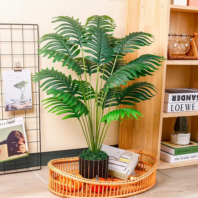 Der Rose 28" Fake Palm Tree in Black Gold Pot - Image 6