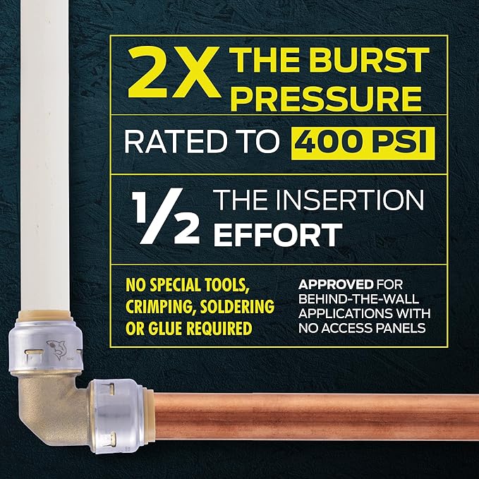 SharkBite Max 1/2 x 1/2 in PTC 90-Degree Elbow, Push-to-Connect Brass Plumbing - Image 3