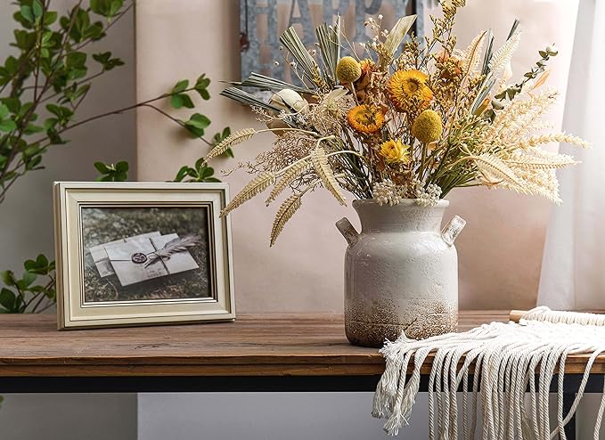 Quoowiit Ceramic Rustic Farmhouse Vase, Distressed Decorative Flower Vase - Image 3