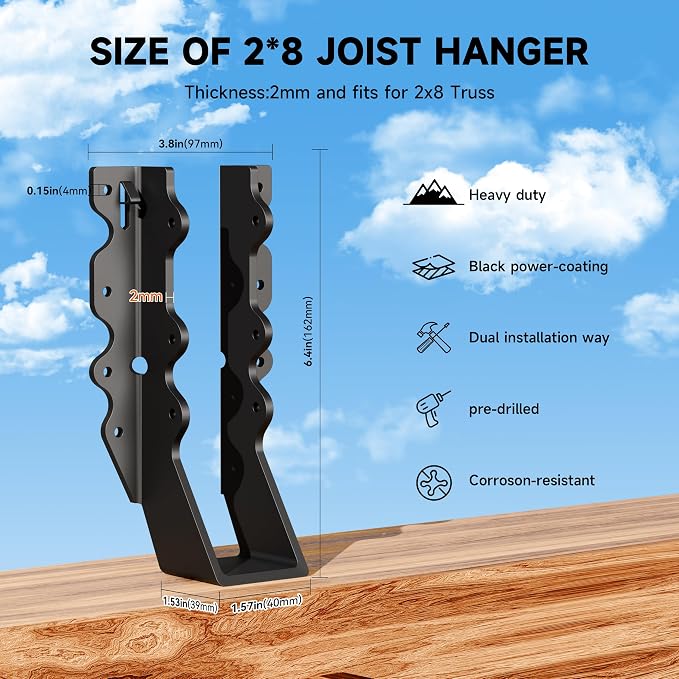 Black 2X8 Joist Hanger Heavy Duty 14 Gauge LU28 Black Face Mount Joist Hangers - Image 5
