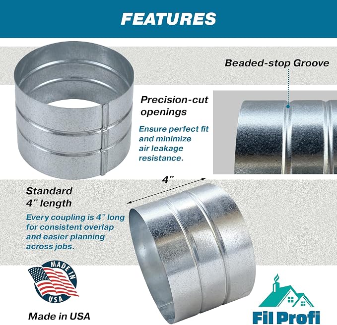 Outside-Fit. 3 Inch Diameter. Round Duct Coupling Sleeve, Galvanized Steel — - Image 4