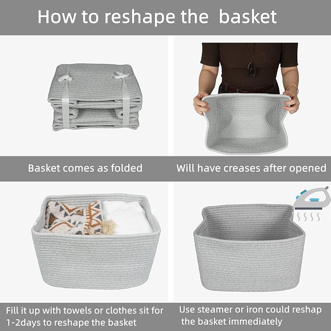 XUANGUO Woven Cotton Rope Storage Baskets 15x10x9.3" 3 Pack Grey | Decorative - Image 7