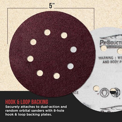ProductionShop Premium 5" Red 8-Hole Pattern 60 Grit Sanding Discs, Box of 30 - Image 3