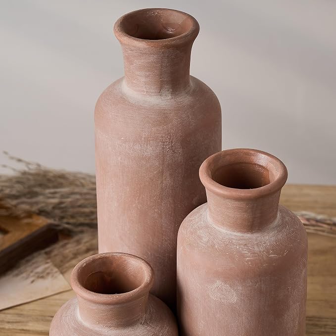 LUKA Ceramic Rustic Farmhouse Vase Set of 3, Terracotta Vases - Image 6