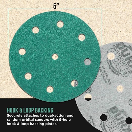Dura-Gold Premium 40 Grit 5" Green Film Sanding Discs, 9-Hole Pattern, Box of 25 - Image 3