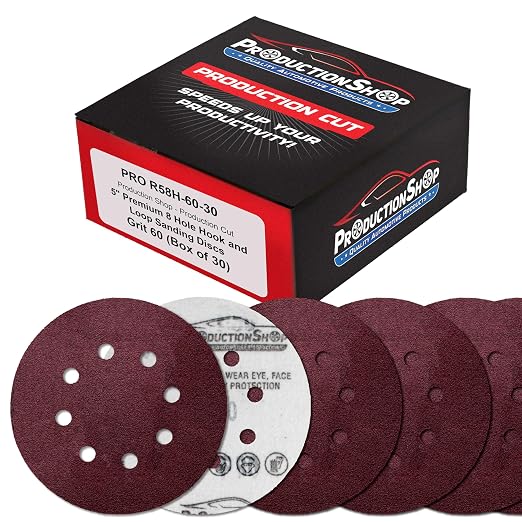 ProductionShop Premium 5" Red 8-Hole Pattern 60 Grit Sanding Discs, Box of 30 by ProductionShop