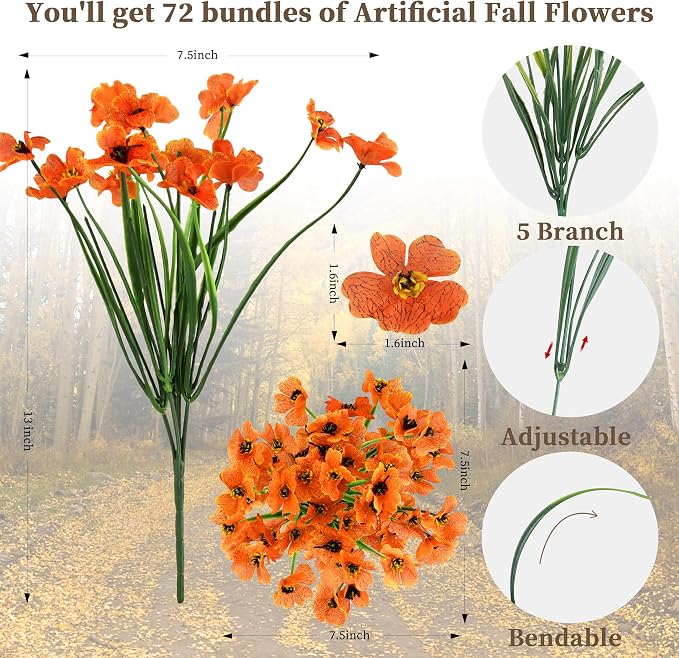 ColoPlay Artificial Mums for Outdoors, 72 Bundles Fake Flowers Fall Decor | - Image 2