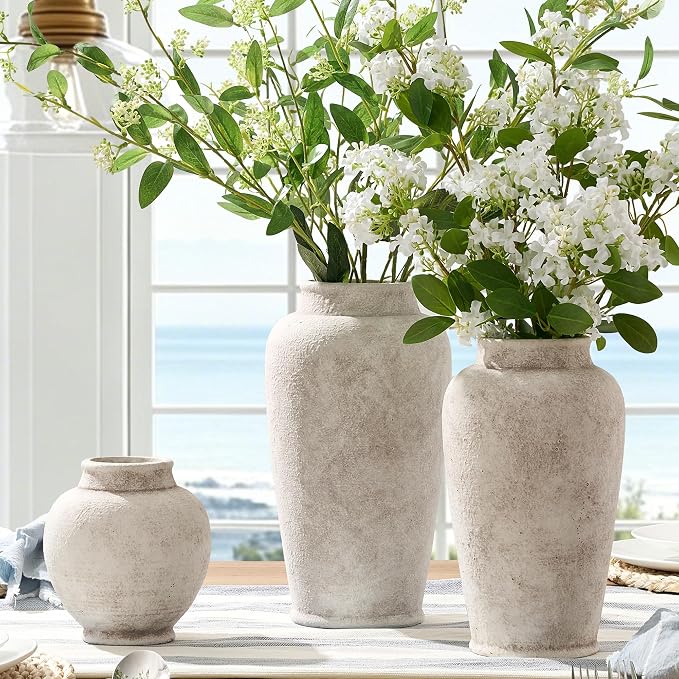 Ceramic Rustic Vase, Small Flower Farmhouse Vase Decorative Vase Short Pottery - Image 6