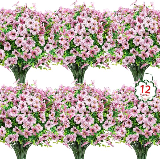 12 Pcs Artificial Flowers for Outdoors Decorations, UV resistant, faux plastic by OuddyDecor