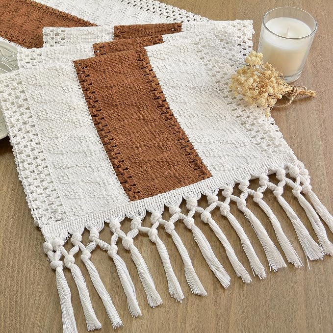 Boho Table Runner for Home Decor 12x72 Fall Runner Reddish Brown | 72 Inches by FEXIA