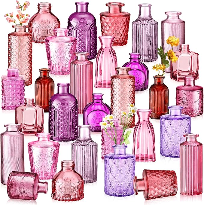 Yaomiao 30 Pcs Glass Bud Vases Centerpieces, Mini Colored Flower Vase by Yaomiao