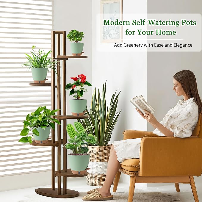 Self Watering Pots for Inoor Ourdoor Plants 8/7/6.5/6/5" Plastic Planters | - Image 4