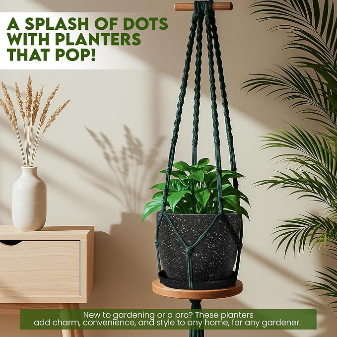 Plant Pots Indoor with Drainage 10 Pack Multi-Size Planters Spotty Black | - Image 2
