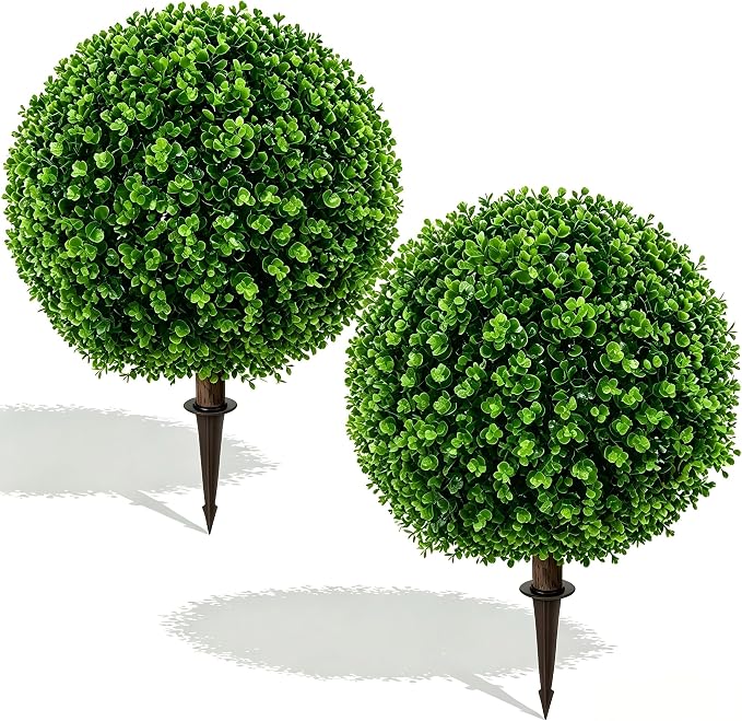 Artificial Green Eucalyptus Topiary Ball Tree, UV Resistant Faux Evergreen by Unknown