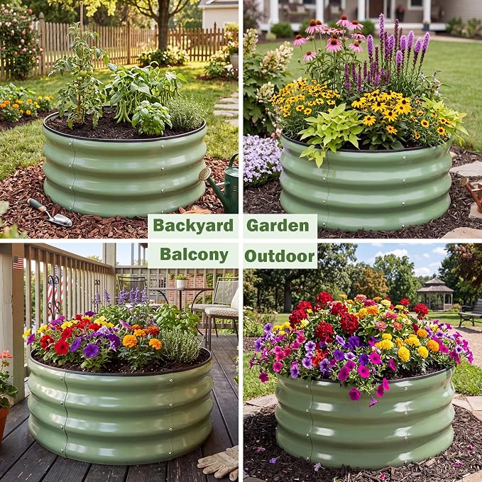 3 PCS Round Raised Garden Bed 2x2x1 ft, Metal Outdoor Planter Box Kit - Image 7