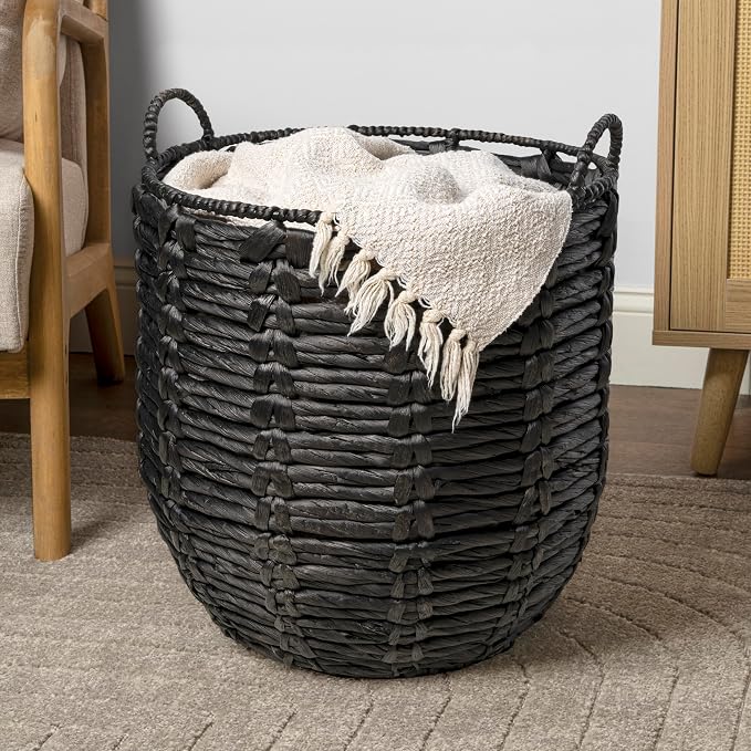 happimess Laurel Hand-Woven Abaca Storage Basket 19", Laundry Room Entryway - Image 2