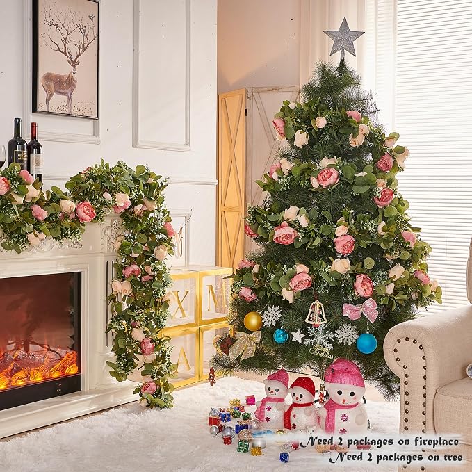 Artificial Flower Garland 5.4ft Rose Vine Decor, Champagne Pink Flower | - Image 5
