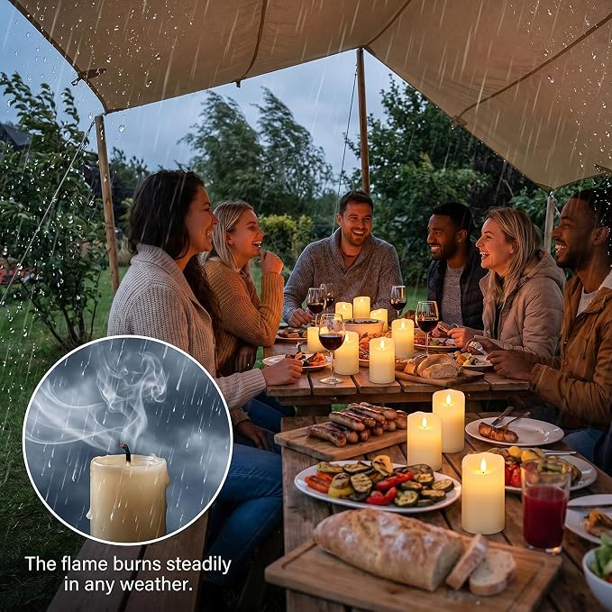 VENTA Set of 3 Warm Ivory Pillar Candles | Real Wax Battery Operated Candles - Image 6