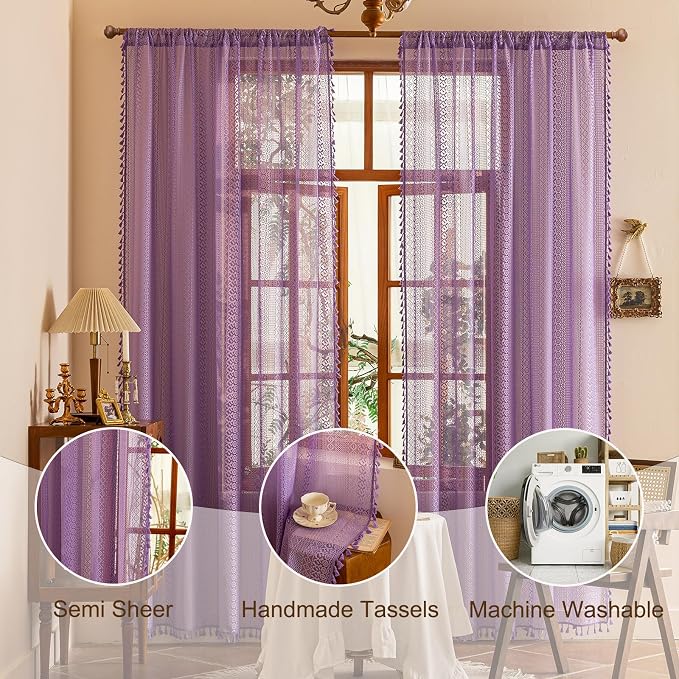 Sutuo Home Lavendar Boho Curtains 84 inches Long - Image 2