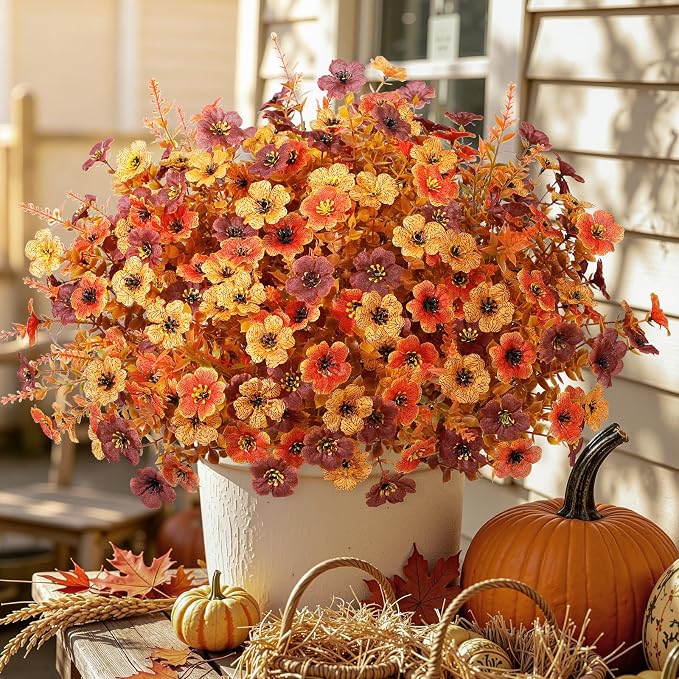SHareconn 96Pcs Artificial Fall Flowers UV Resistant Fake Mums - Image 4