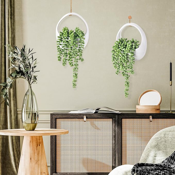 Der Rose 2 Pack Artificial Hanging Plants in White Pots - Image 6