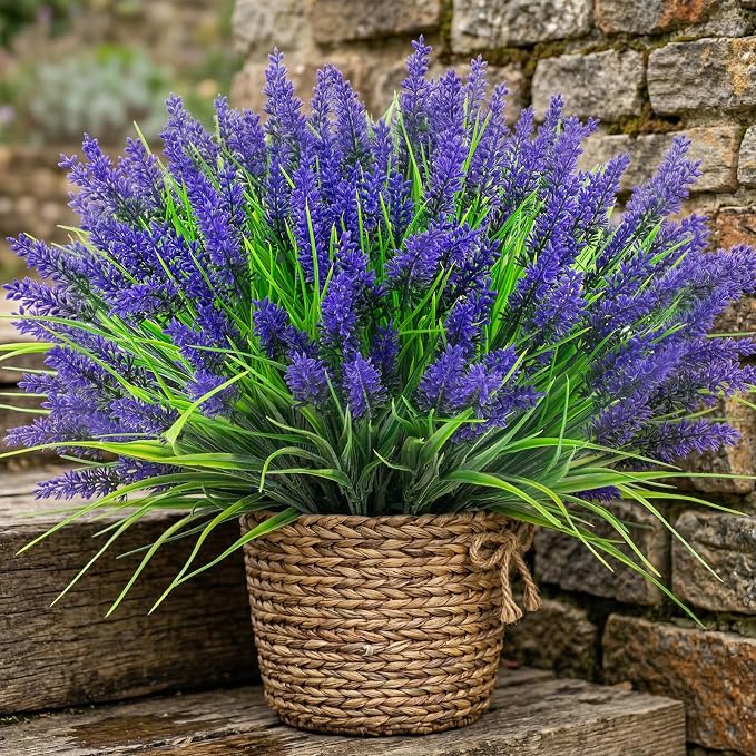 Rowfad 44 Pcs Artificial Outdoor Flowers Lavender Fake Greenery Plants UV - Image 4