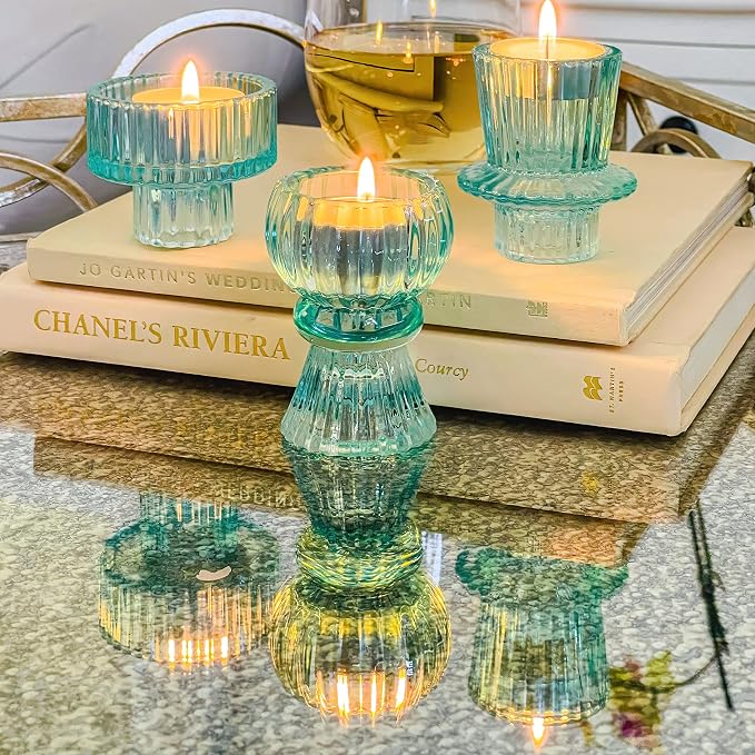 Kate Aspen Vintage Ribbed Glass Black Candlestick Holders, Pillar Candle - Image 4