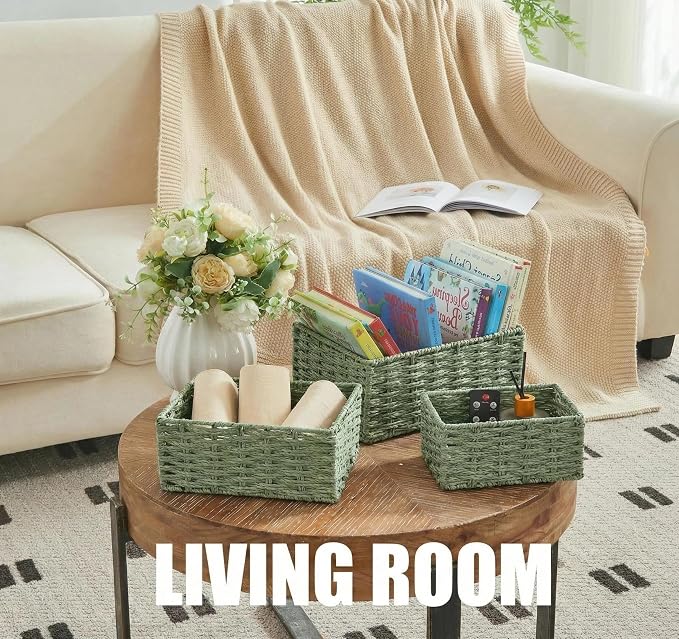 Small Wicker Basket for Organizing, Woven Storage Basket Set of 3 - Image 2