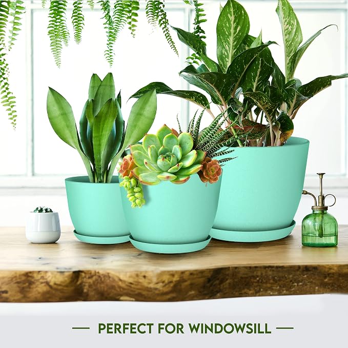 Plant Pots Indoor with Drainage, 5 Pack Multi-Size Planters Set, Aqua | - Image 6