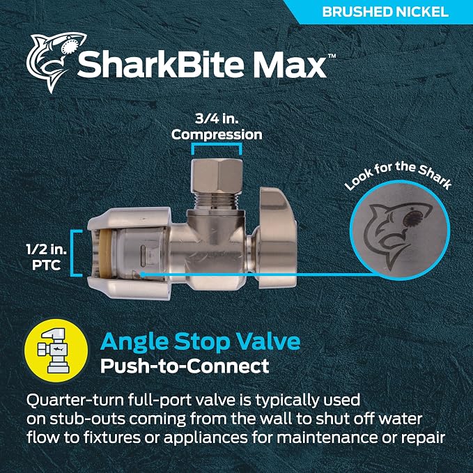 SharkBite Max 1/2 x 3/8 Inch Compression Angle Stop Valve, Quarter Turn - Image 2