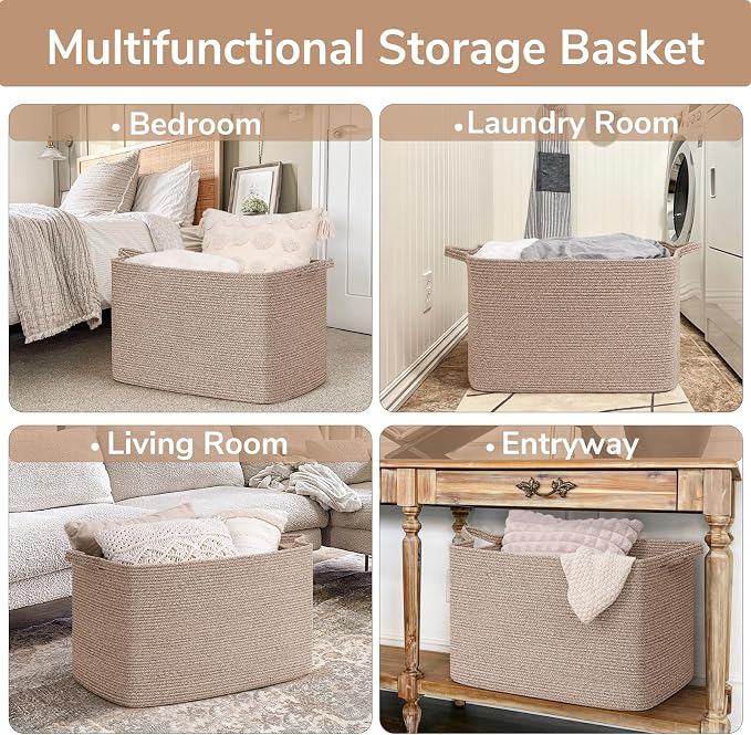 Goodpick 105L Extra Large Woven Rope Blanket Basket, Clothes & Pillows - Image 4