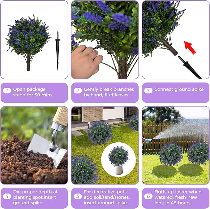 22'' Artificial Lavender Boxwood Topiary Ball Trees, Lifelike Outdoor Plant - Image 3