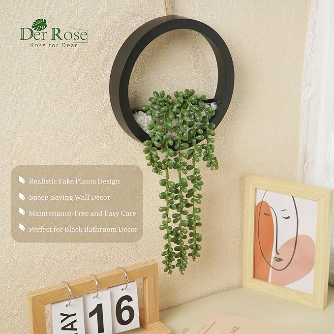 Der Rose 2 Pack 16" Artificial Hanging Plants in Black Pots - Image 4