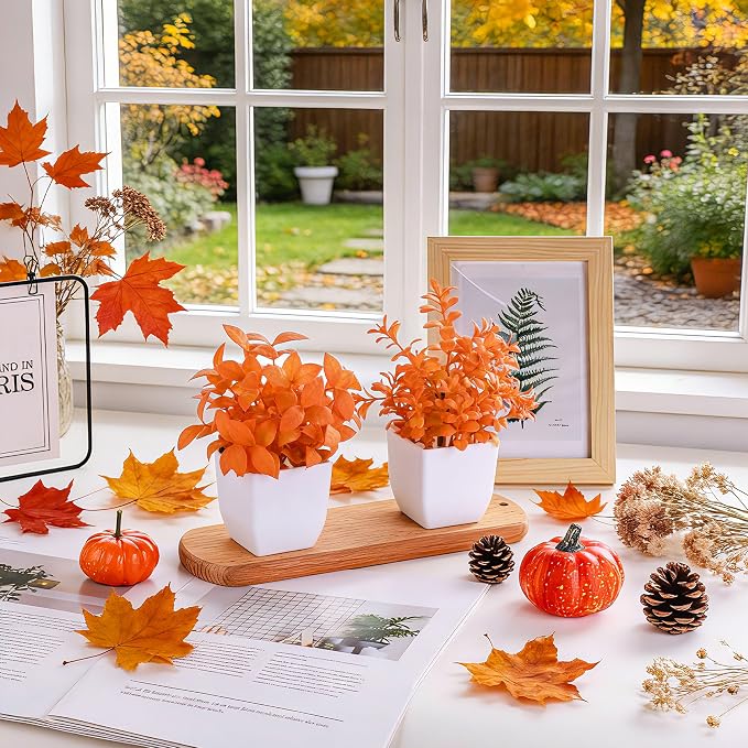 Der Rose 4 Pack Fall Fake Plants in White Pots, Autumn Bathroom Home Decor | - Image 7