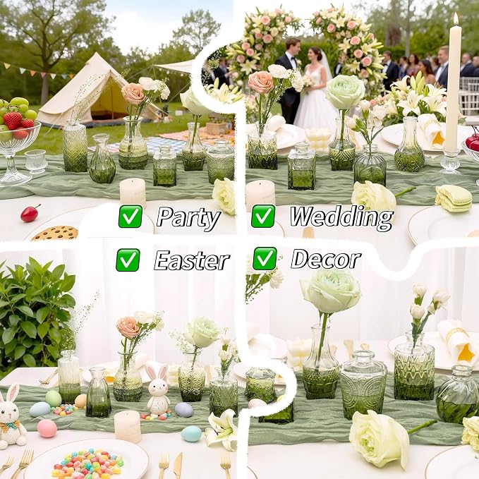 Clear Gradient Green Glass Bud Vase Set of 12 Pcs, Small Bud Vases in Bulk - Image 7
