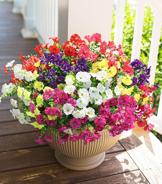 Artificial Flowers for Outdoors Fake Plants Outside Decoration, 12 Bundles Silk - Image 3
